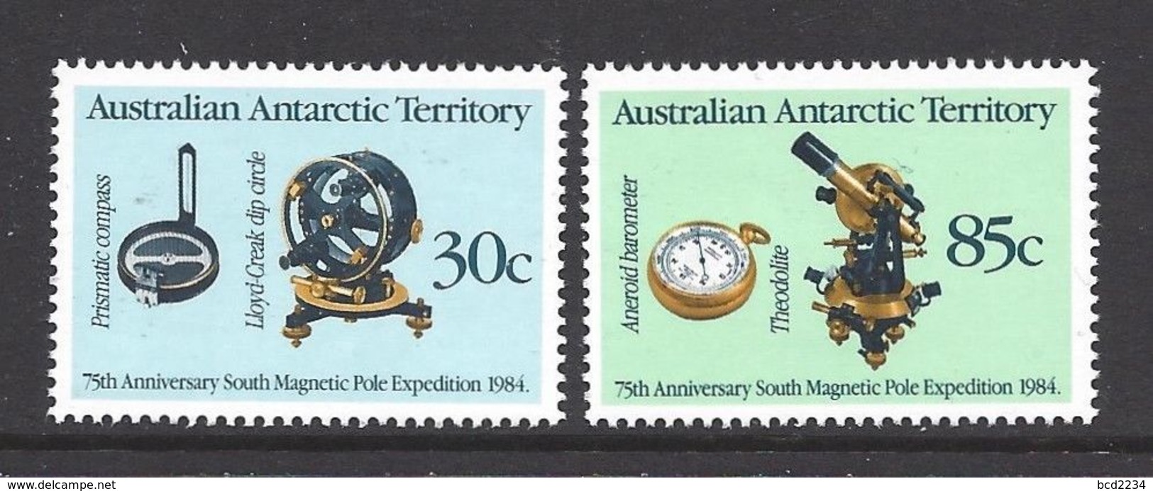 AUSTRALIA 1984 AUSTRALIAN ANTARCTIC TERRITORY AAT 75TH ANNIV SOUTH MAGNETIC POLE EXPEDITION NHM SG 61-62 INSTRUMENTS - Maritime