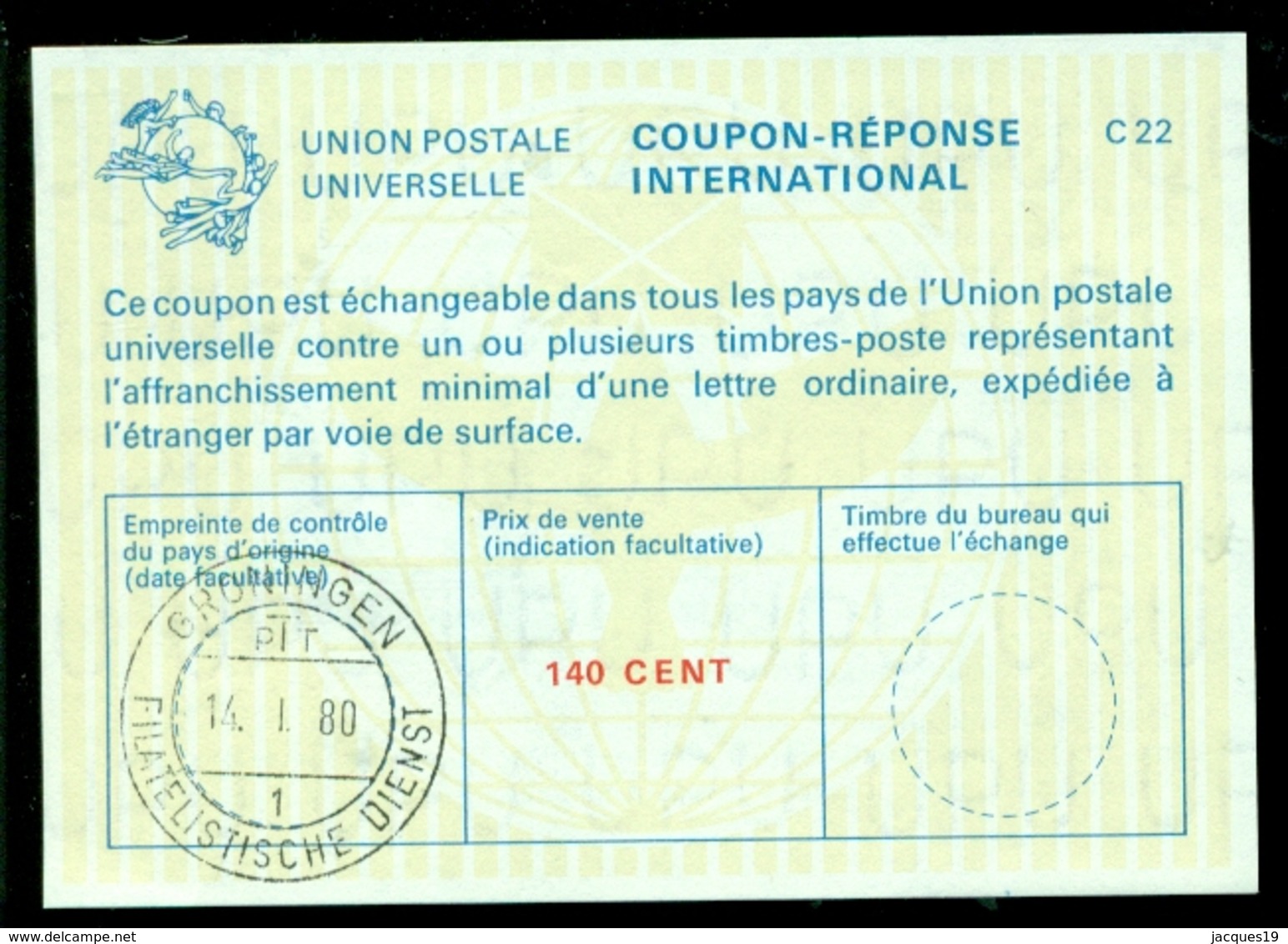 Nederland 1980 International Reply Coupon Réponse 140 Cent - Covers & Documents