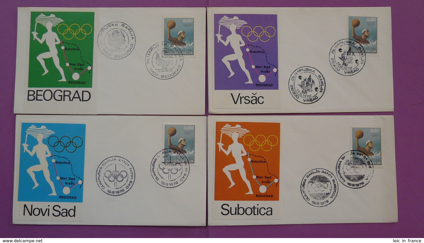 4 FDC Jeux Olympiques Munchen 1972 Olympic Games Yougoslavie Yugoslavia - FDC