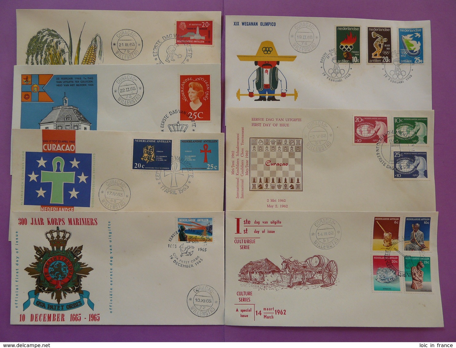 Lot Collection 7 FDC 1962/68 Curacao Antilles Néerlandaises Netherlands - Antilles