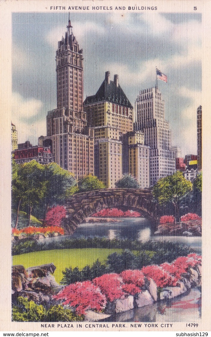 UNITED STATES OF AMERICA : COLOUR PICTURE POST CARD : CAMBRIDGE MASS : NEW YORK : FIFTH AVENUE HOTELS AND BUILDINGS - Plaatsen & Squares