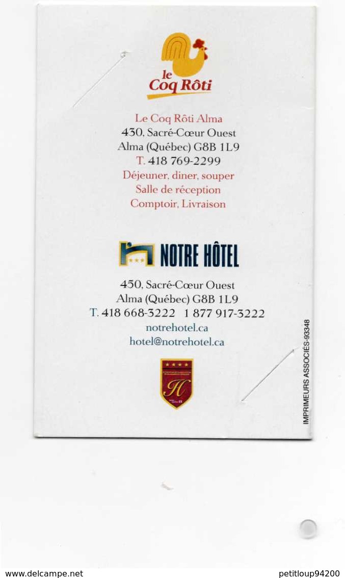 CLE D'HOTEL + POCHETTE Notre Hotel  QUEBEC Canada - Hotelsleutels