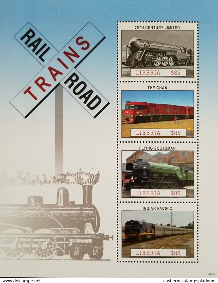 O) 2014 LIBERIA, TRAINS-RAILWAYS - RAIL ROAD - 2OTH CENTURY LIMITED - THE GHAN - FLYING SCOTSMAN-INDIAN PACIFIC.MNH - Liberia