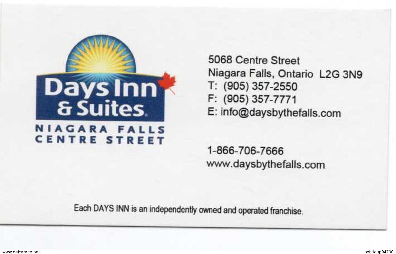 CLE D'HOTEL Days Inn CANADA - Tarjetas-llave De Hotel