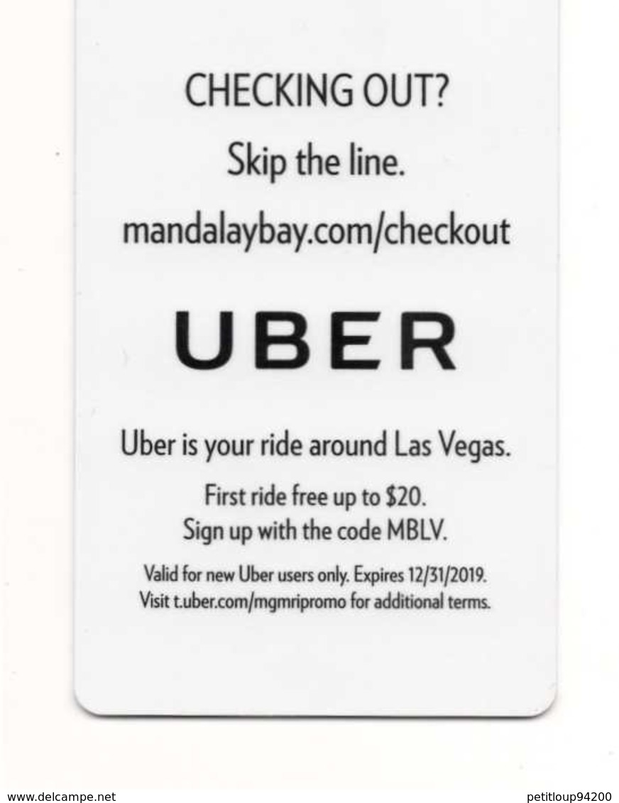 CLE D'HOTEL+ POCHETTE  Mandalay Bay UBER Las Vegas ETATS-UNIS - Hotelzugangskarten