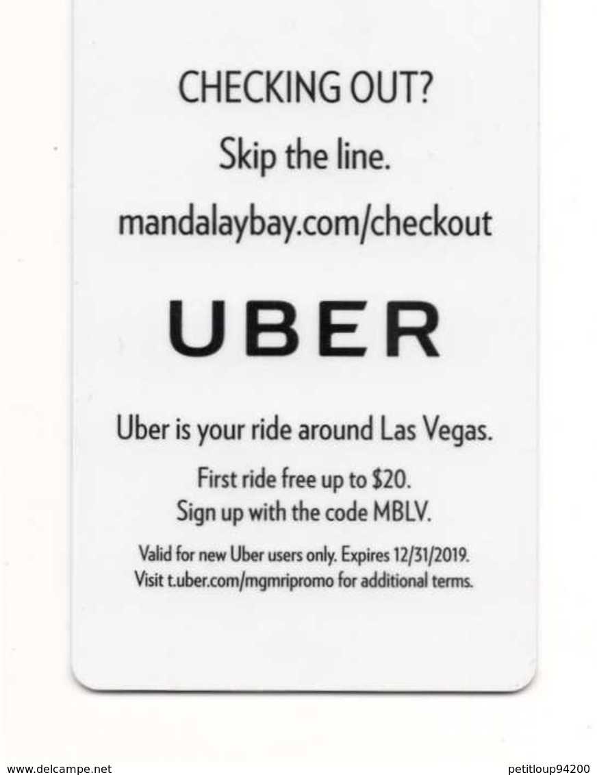 CLE D'HOTEL+ POCHETTE  Mandalay Bay UBER Las Vegas ETATS-UNIS - Clés D'hôtel