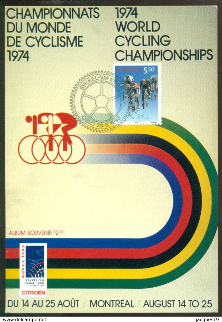 Norway 1993 Postcard Cycling Mi 1130 Programme Cover 1974 World Cycling Championship In Montreal - Ciclismo