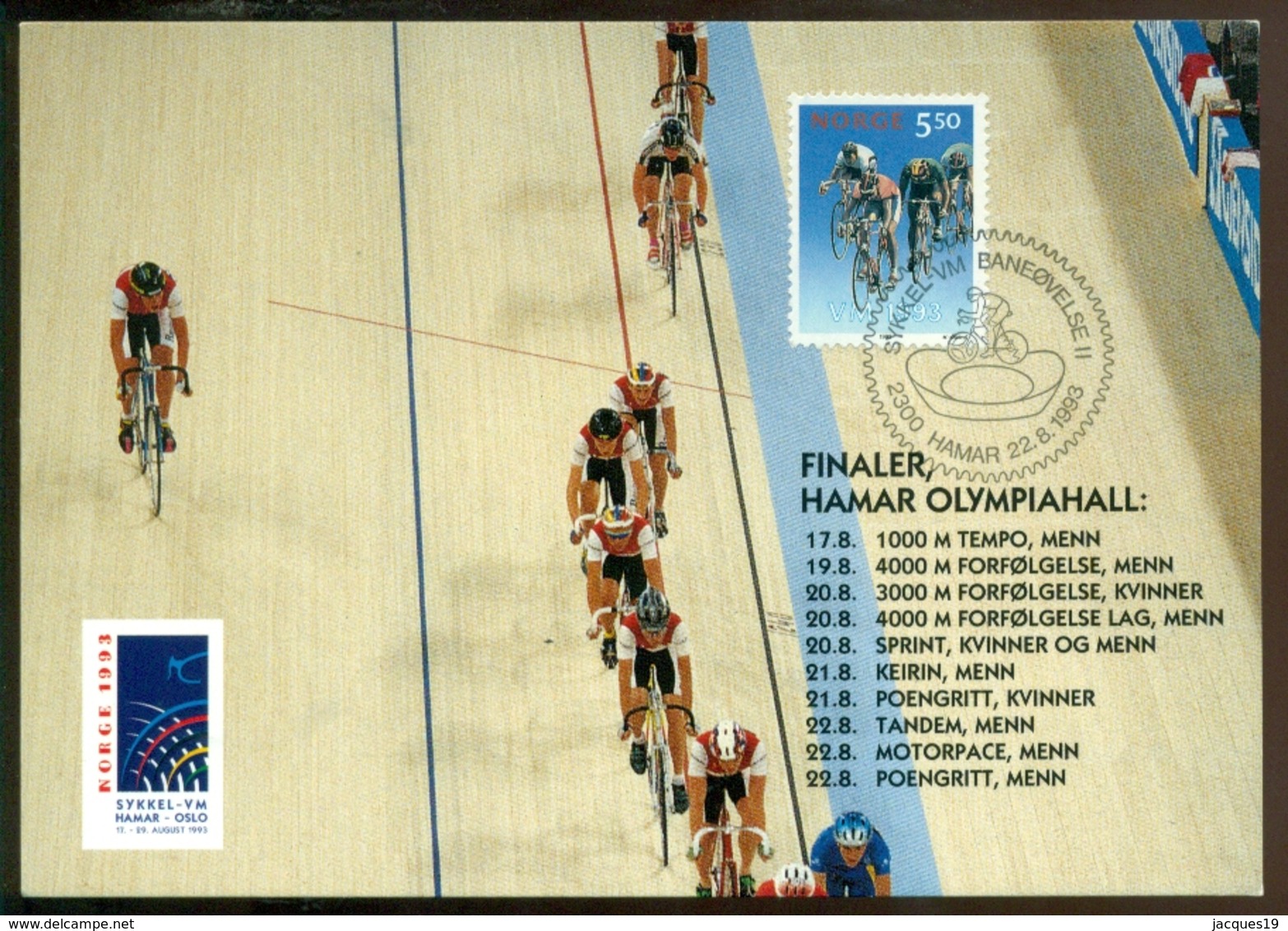 Norway 1993 Postcard Cycling Mi 1130 Cyclists In Action In The Velodrome At Hamar Olympic Hall - Ciclismo