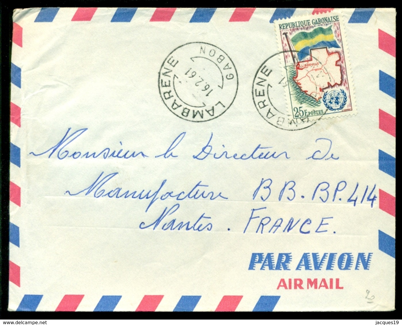 Gabon 1961 Luchtpostbrief Naar Nantes - Gabon