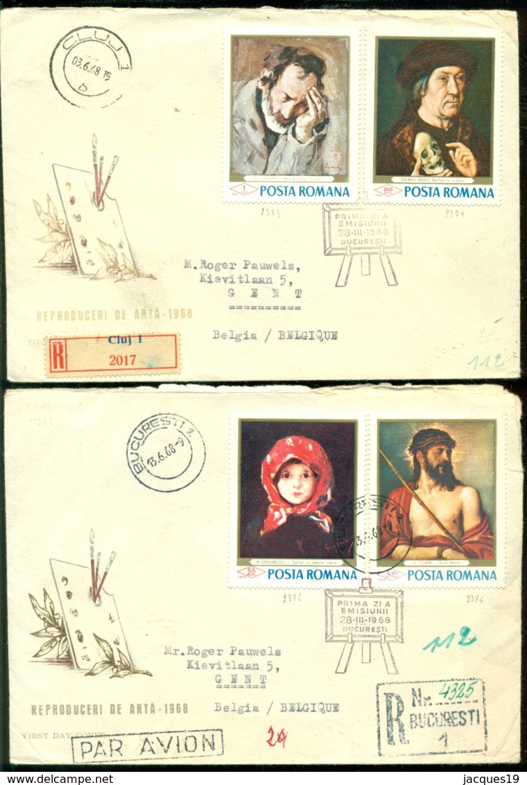 Roemenie 1968 FDC's (2) Paintings (not Complete) Stamps On Back - FDC