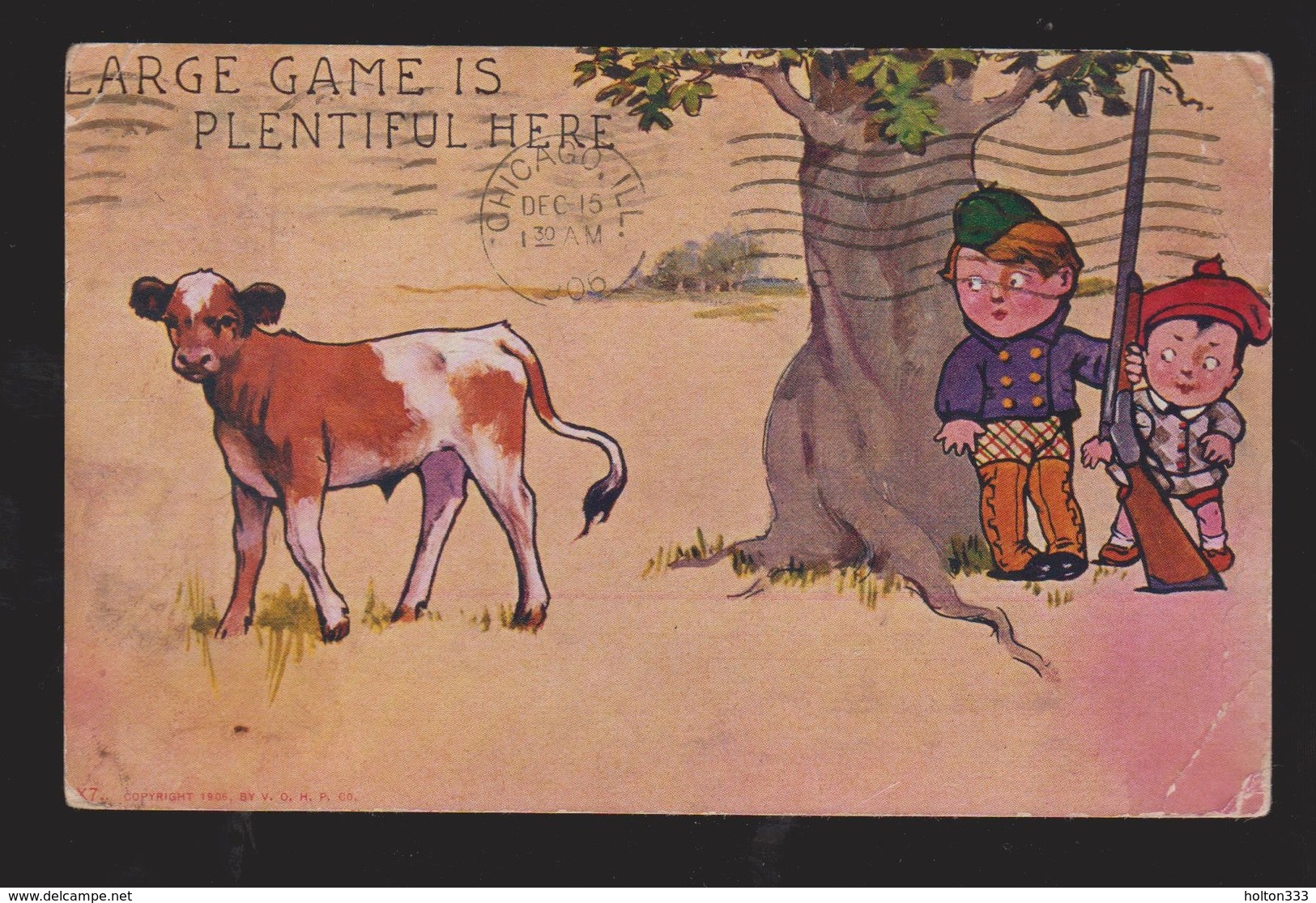 Comic Postcard - Boys Hunting Cow - Large Game Plentiful Here - Used 1906 - Comics