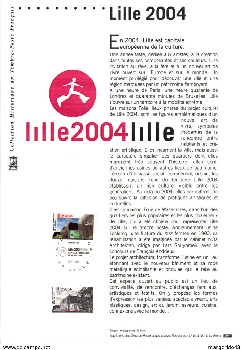 2004 DOCUMENT FDC LILLE CAPITALE EUROPEENNE DE LA CULTURE - Documentos Del Correo