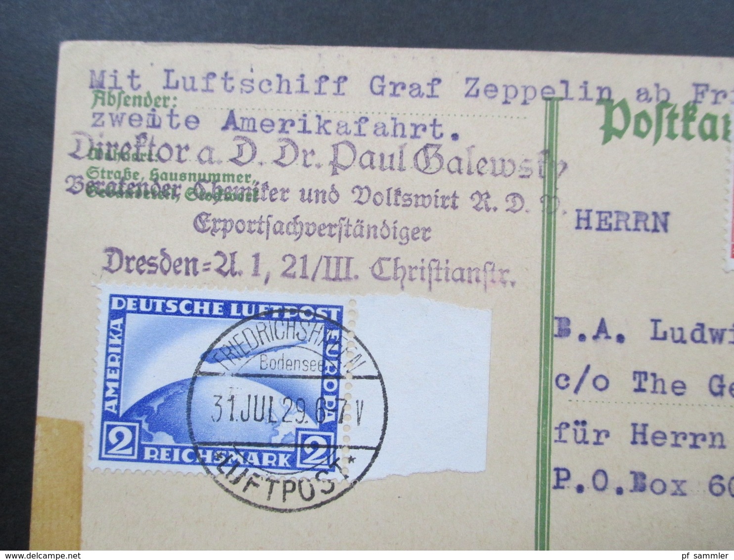 Zeppelinpost Graf Zeppelin Amerikafahrt Ab Friedrichshafen Luftpost Nach New York Michel Nr. 423 Seitenrandstück!! - Storia Postale