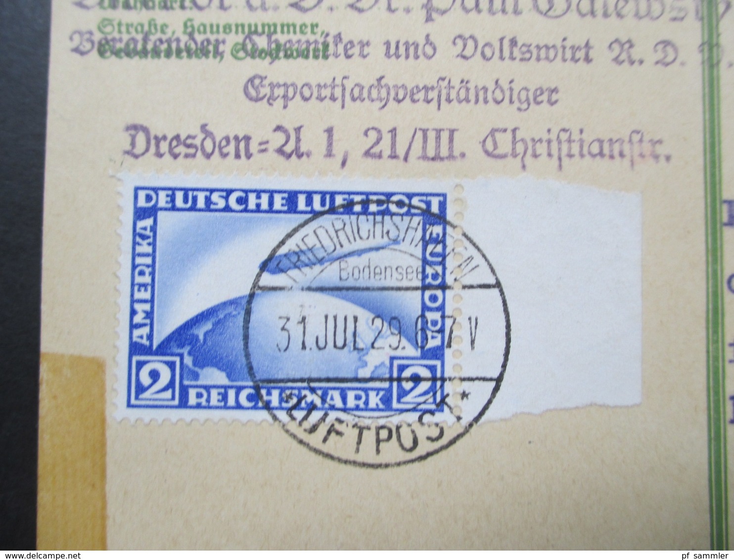 Zeppelinpost Graf Zeppelin Amerikafahrt Ab Friedrichshafen Luftpost Nach New York Michel Nr. 423 Seitenrandstück!! - Storia Postale