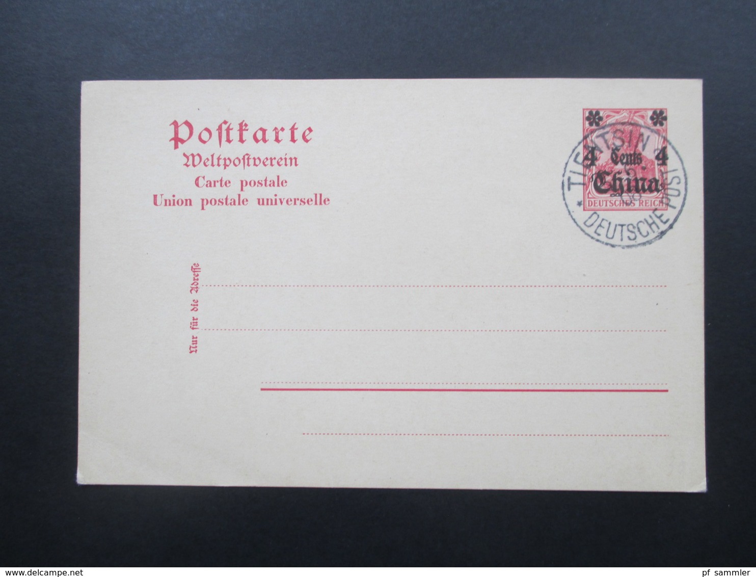 DR Kolonie China Ganzsache Stempel Tientsin Deutsche Post Blankokarte Germania Mit Aufdruck - China (offices)