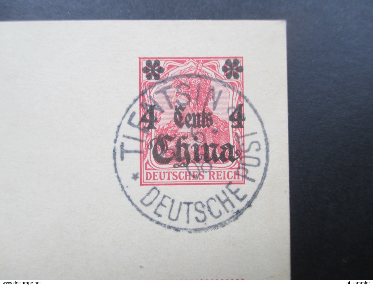 DR Kolonie China Ganzsache Stempel Tientsin Deutsche Post Blankokarte Germania Mit Aufdruck - Cina (uffici)