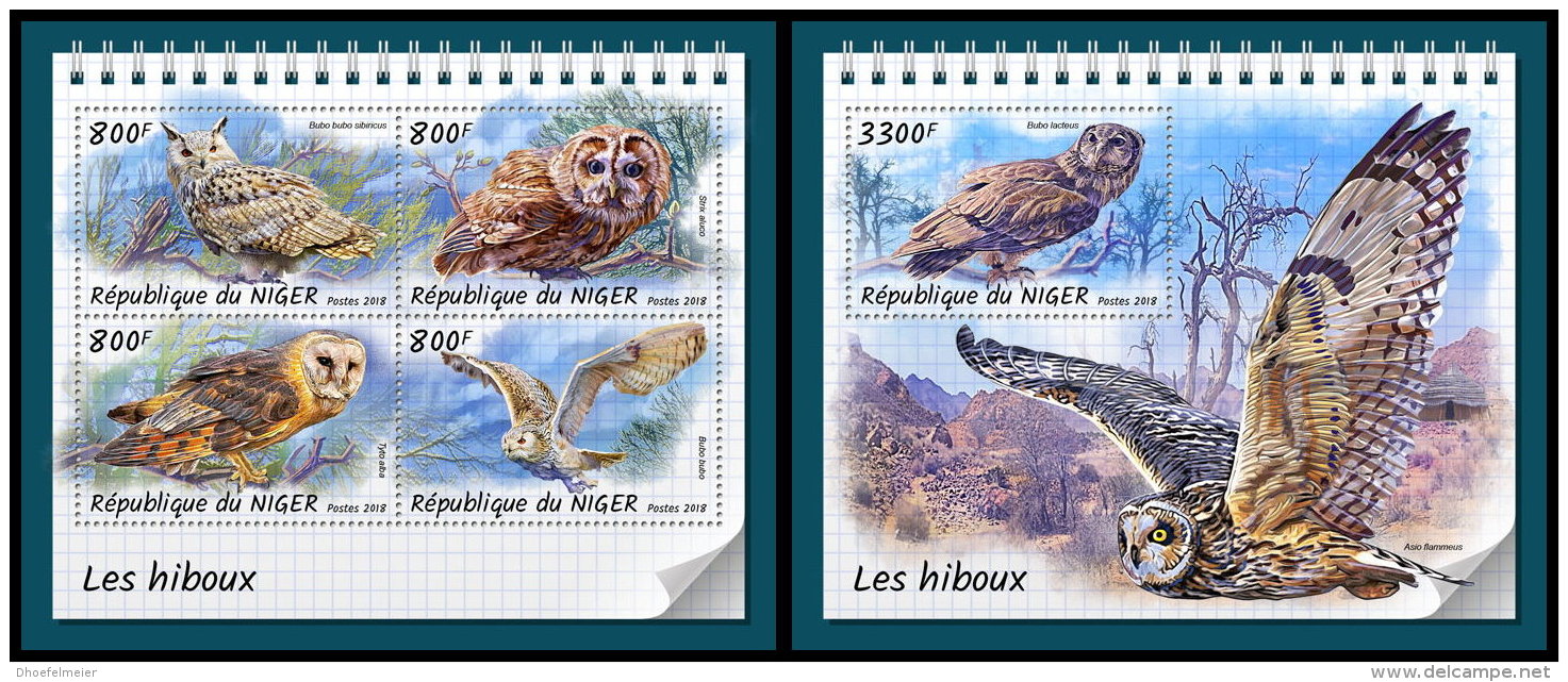 NIGER 2018 MNH** Owls Eulen Hiboux M/S+S/S - OFFICIAL ISSUE - DH1833 - Uilen