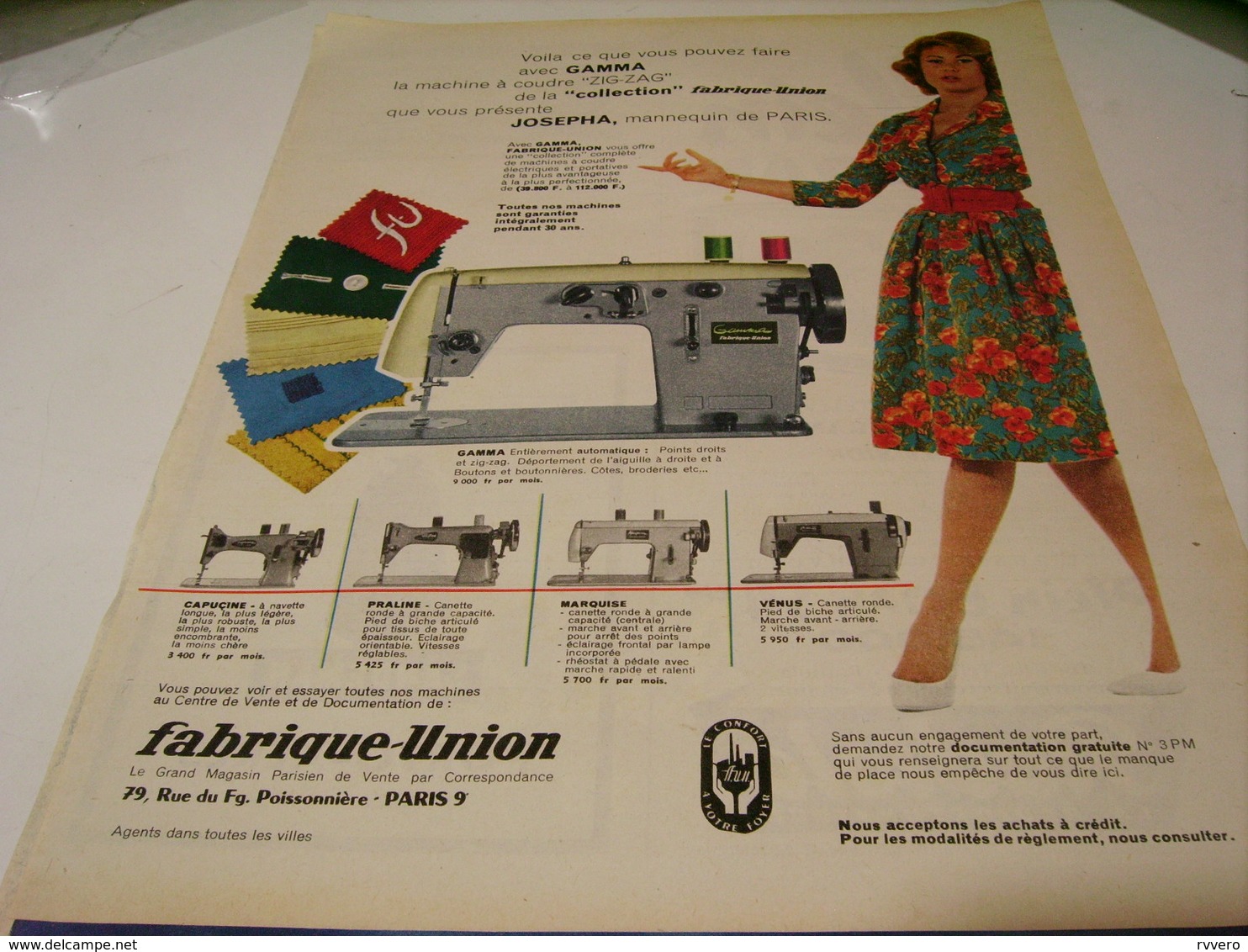 ANCIENNE PUBLICITE MACHINE A COUDRE ZIG ZAG  DE FABRIQUE UNION 1959 - Autres & Non Classés