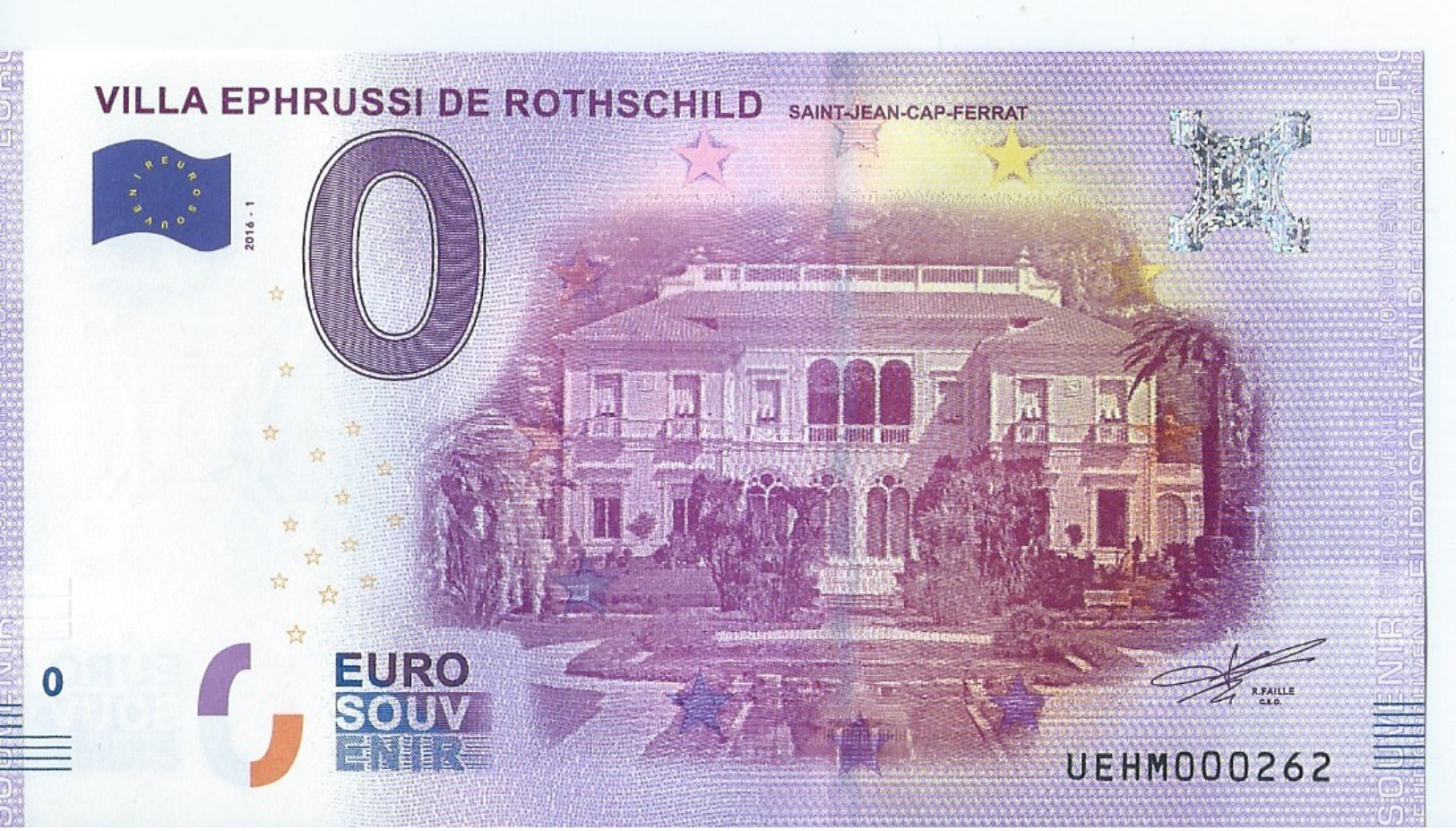 2016  BILLET TOURISTIQUE 0 Euro  Villa Ephrussi De Rotchild     Dpt 06 Numero Aleatoire   Port 1.20 - Essais Privés / Non-officiels