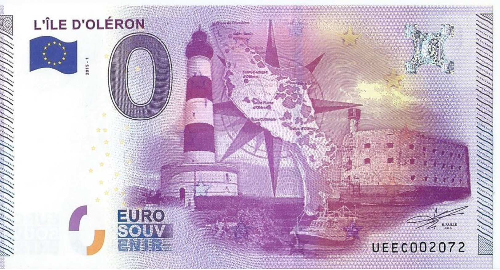 2015 BILLET TOURISTIQUE 0 Euro  L'ile D'oleron     Dpt 17   Numero Aleatoire  Port 1.20 - Essais Privés / Non-officiels