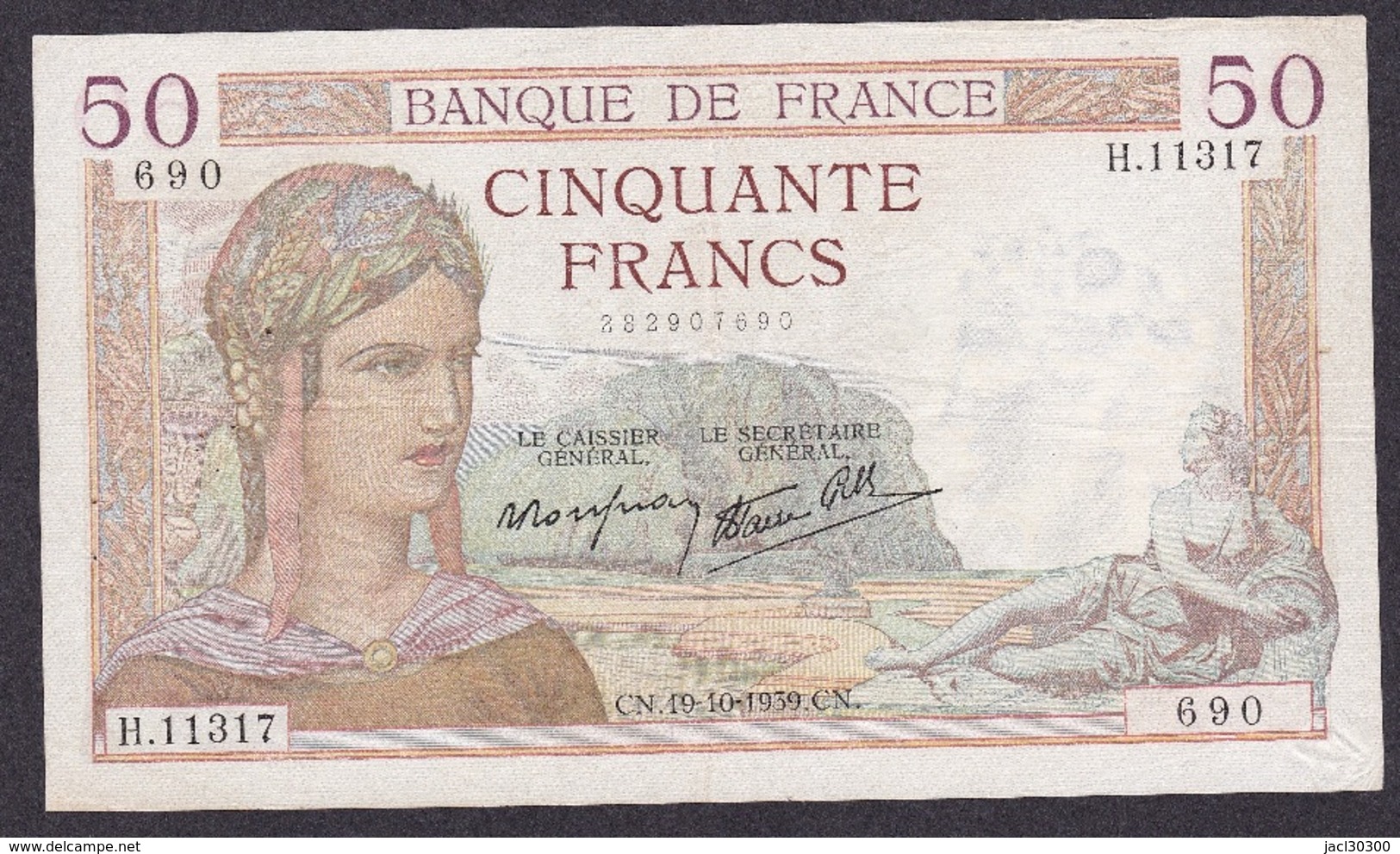 FRANCE : BILLET  50 FRANCS CERES Du 19-10-1939 - Plusieurs Trous, Plis Et Salissures (2 Scan) L 3 - 50 F 1934-1940 ''Cérès''