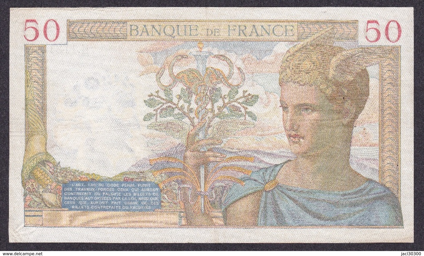 FRANCE : BILLET  50 FRANCS CERES Du 19-10-1939 - Plusieurs Trous, Plis Et Salissures (2 Scan) L 3 - 50 F 1934-1940 ''Cérès''