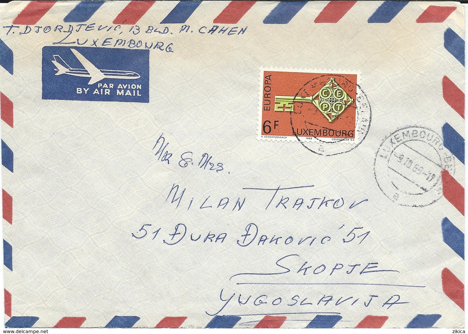 Luxembourg Par Avion Letter Via Yugoslavia 1969. - 1968 EUROPA CEPT - Covers & Documents