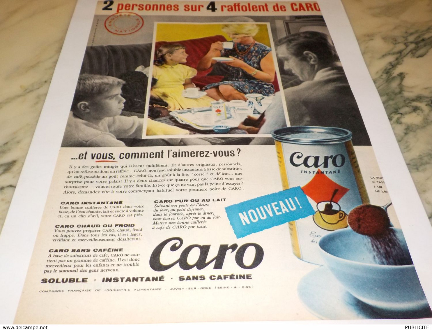 ANCIENNE  PUBLICITE RAFFOLENT DU CAFE CARO 1959 - Autres & Non Classés