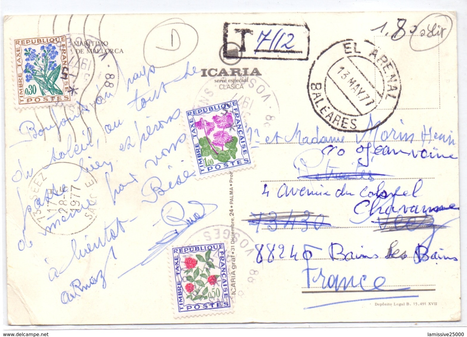 France Carte Des Baleares Avec Taxe A 1.80 Fr - 1859-1959 Lettres & Documents