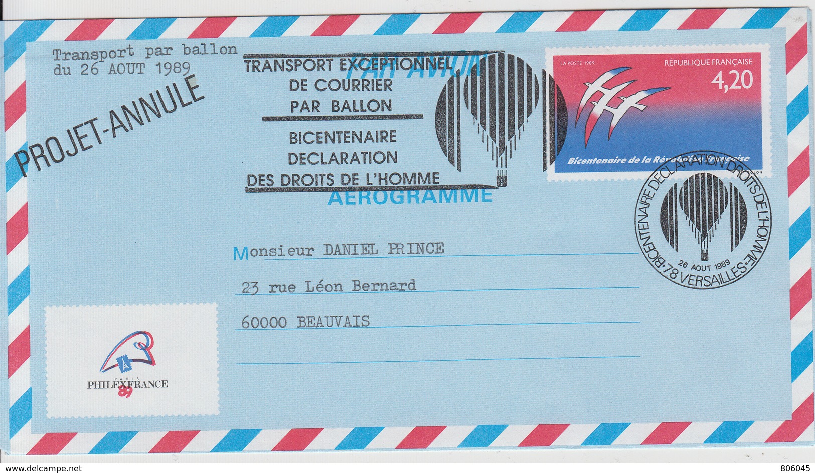 Versailles (Yvelines) 26 Août 1989  - Bicentenaire De La Déclaration Des Droits De L'Homme - Cachets Commémoratifs