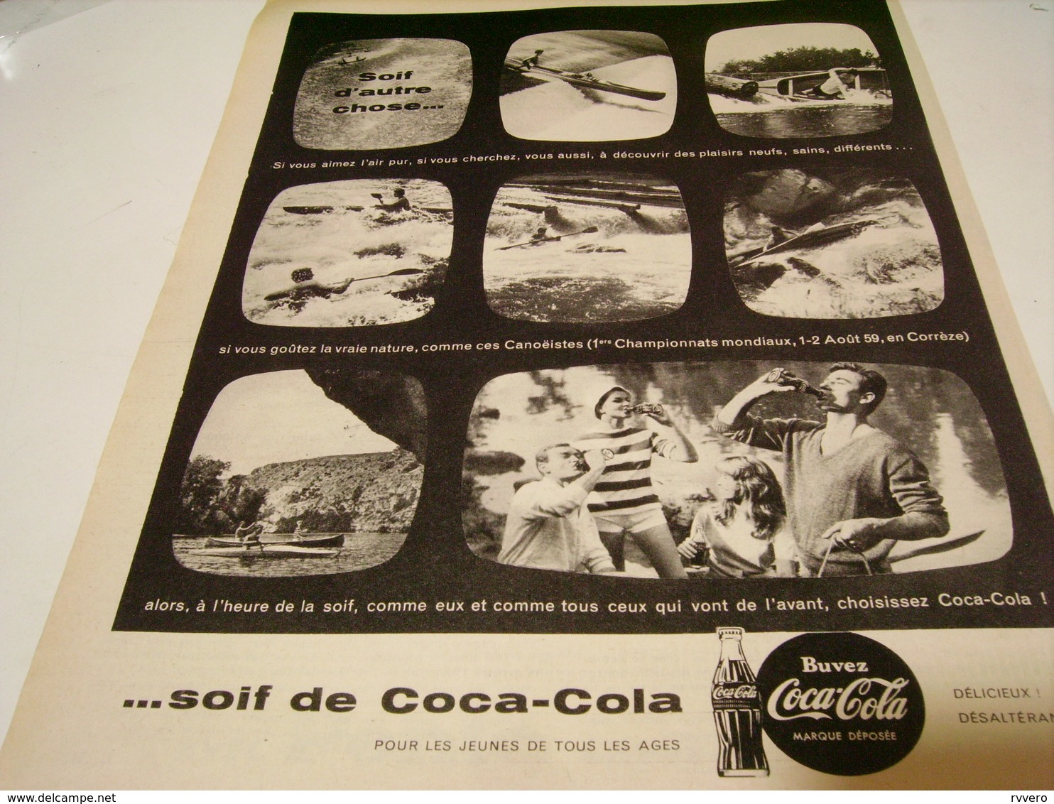 ANCIENNE PUBLICITE CANOE RUDE JOURNEE COCA COLA 1959 - Affiches