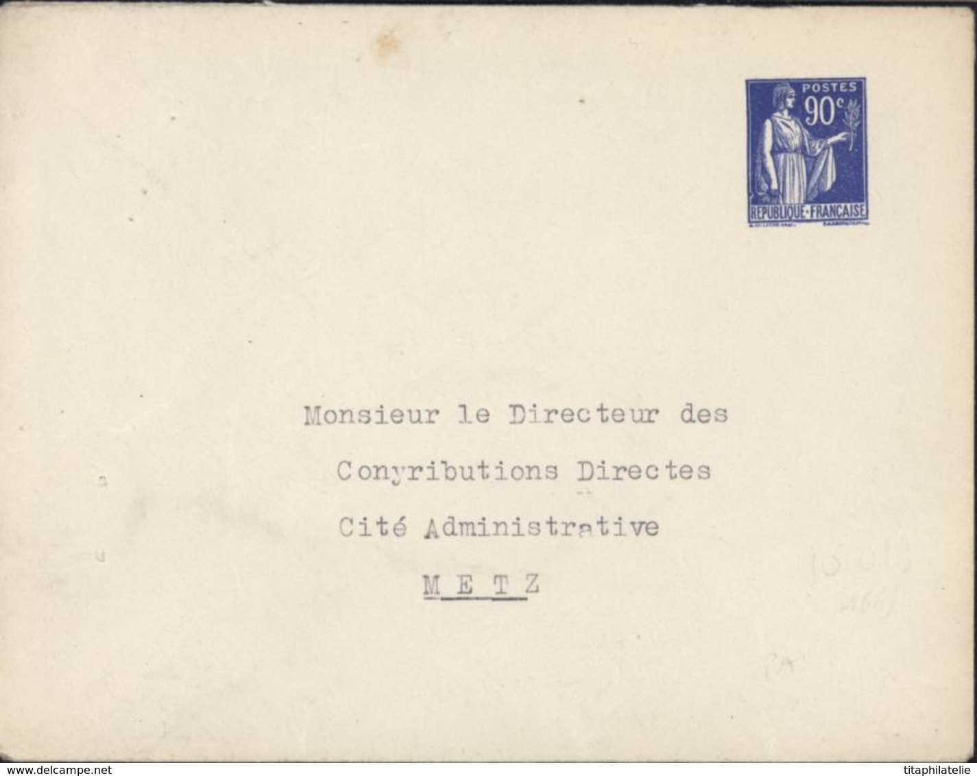 Entier Enveloppe Paix De Laurens 90 C Bleu Neuve Avec Pré Adresse Storch F3 - Enveloppes Types Et TSC (avant 1995)