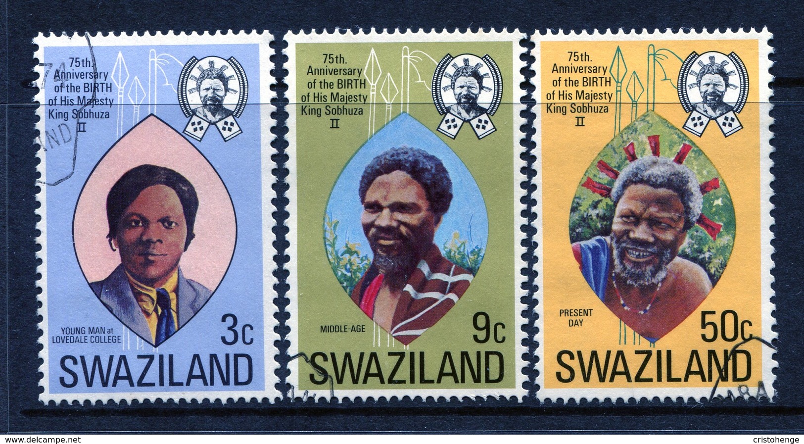 Swaziland 1974 75th Birthday Of King Sobhuza II Set Used (SG 212-214) - Swaziland (1968-...)