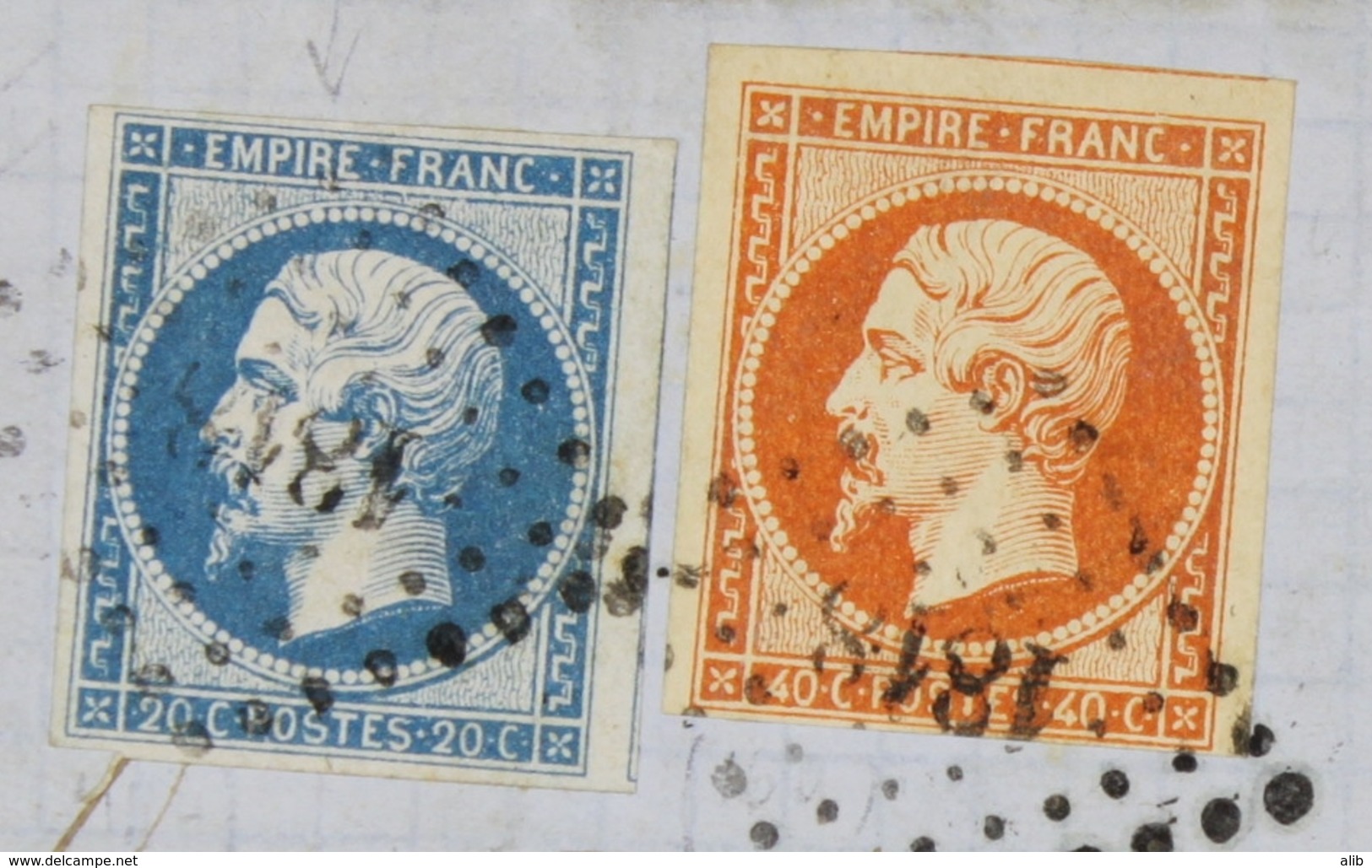 Lettre France 1853-60 Emission Empire Non Dentelé Napoleon III 20c Bleu Type II+40c Orange Lyon à Udine Friuli Italie - 1849-1876: Période Classique