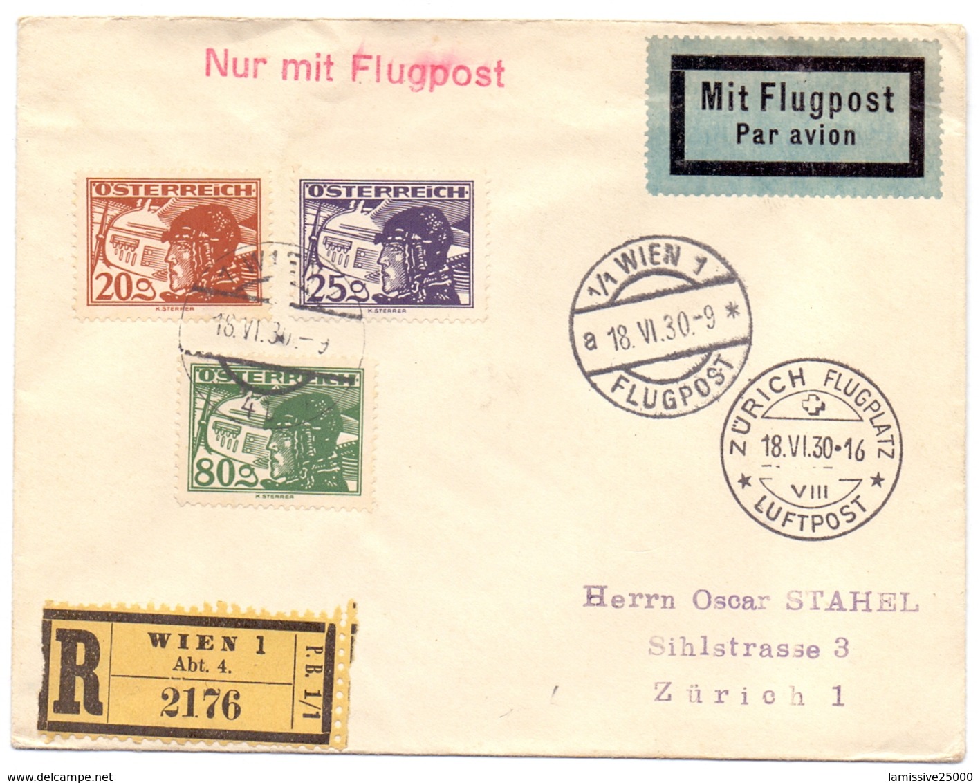 Autriche 1 ° Vol Wien Zurich Suisse - First Flight Covers