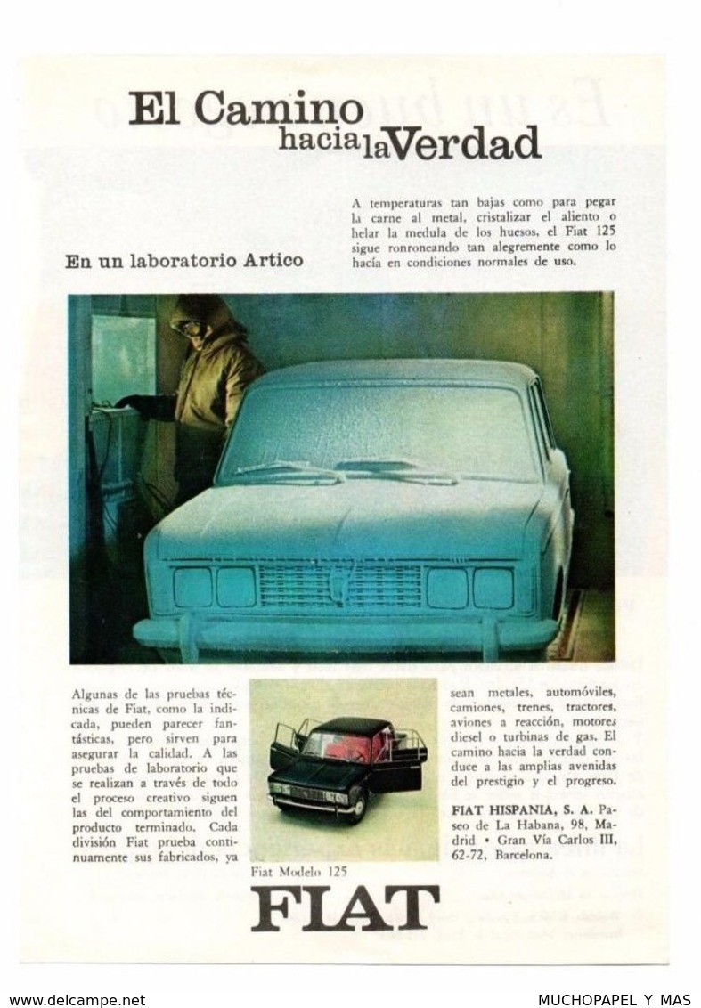 RECORTE DE PRENSA REVISTA O PERIÓDICO PUBLICIDAD FIAT MODELO 125 Y PAN AM ADVERTISING PRESS VER FOTO.COCHE CAR AUTOMÓVIL - Publicidad