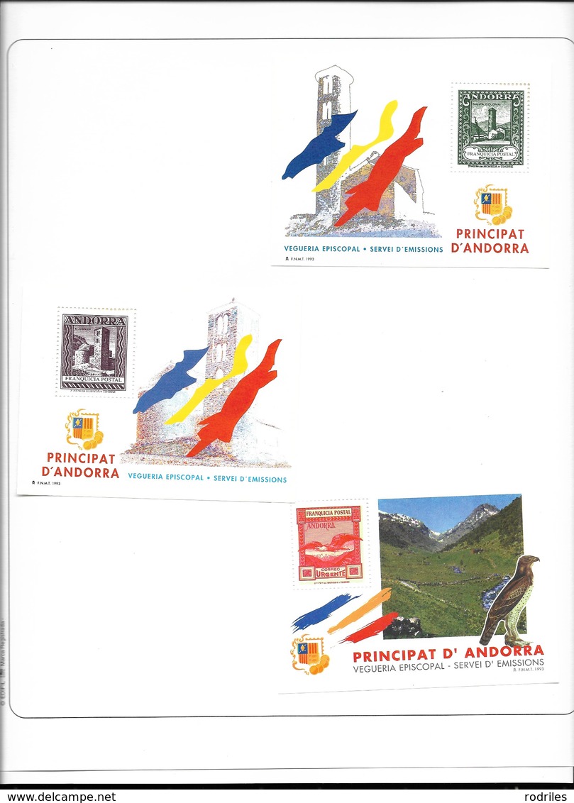 Andorra.Coleccion de 38 hojas de Album conteniendo Hojas Bloques, Sobres Tarjetas etc