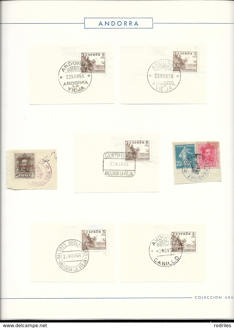 Andorra.Coleccion de 38 hojas de Album conteniendo Hojas Bloques, Sobres Tarjetas etc