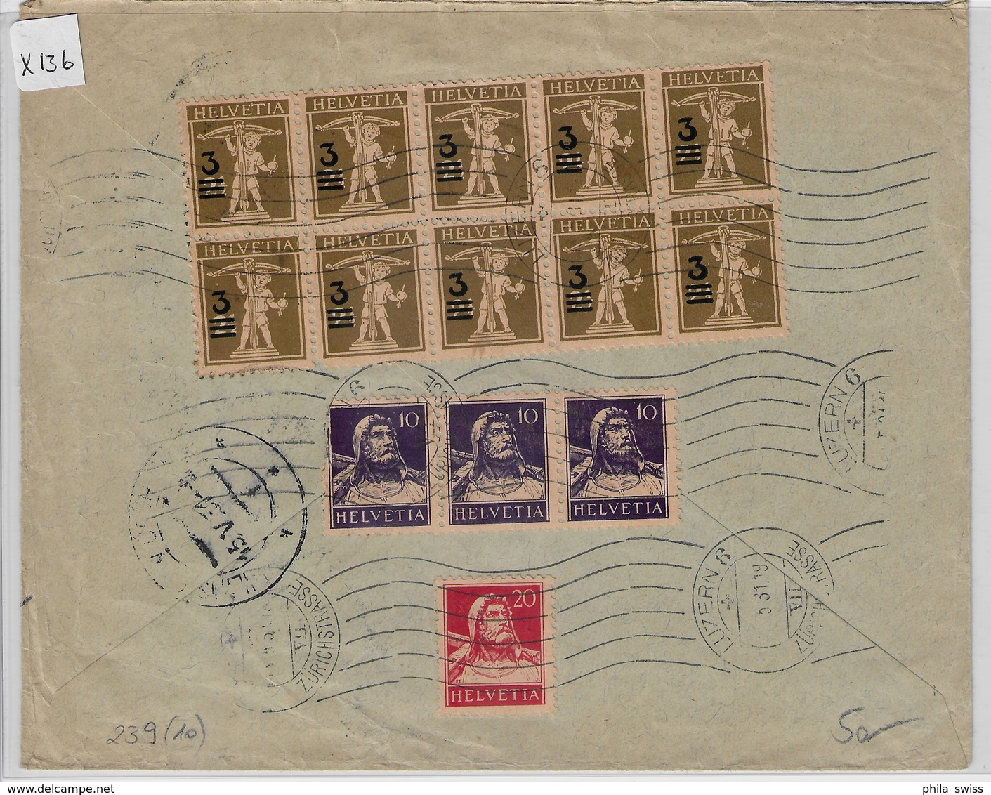 1931 Tell 158/166x 180/239 10er Block 184/204x Charge Luzern 13.V.31 To Hlinsko (Cosmophilatelist) - Lettres & Documents