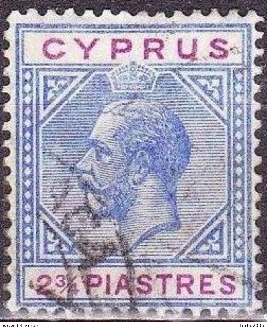 CYPRUS 1922-1923 King George V 2 3/4  Piastres Blue / Violet WM CA Caligraphic Vl. 87 - Cyprus (...-1960)