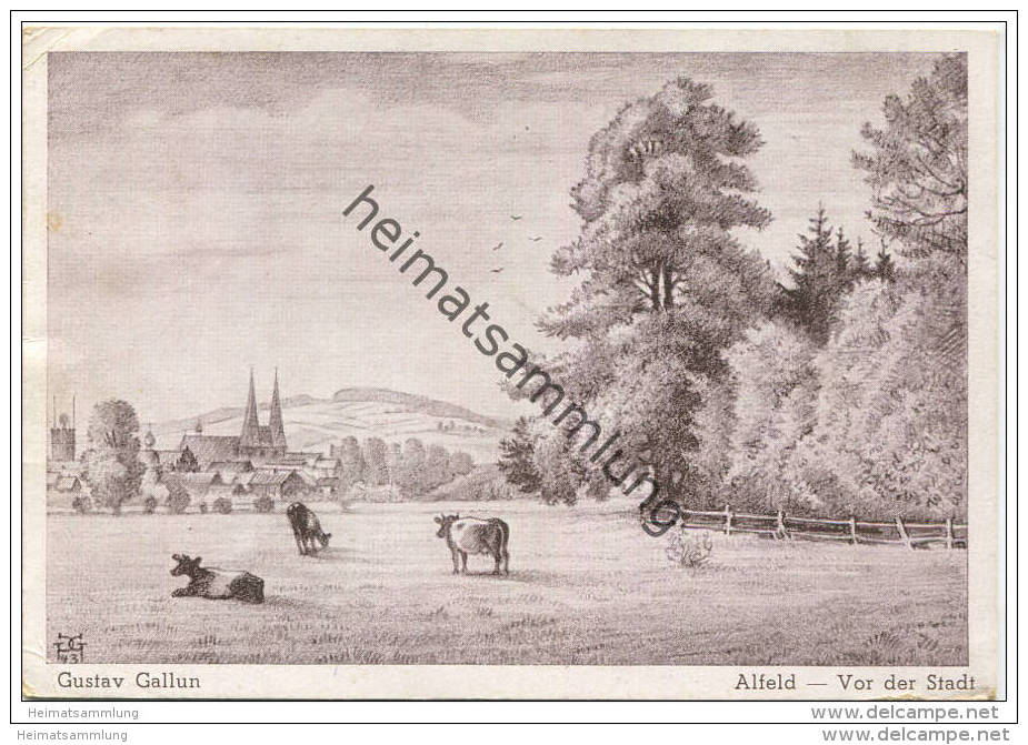 Alfeld (Leine) - Vor Der Stadt - Künstlerkarte Gustav Gallun - AK-Grossformat  Gel. 18.7. 1945 - Alfeld