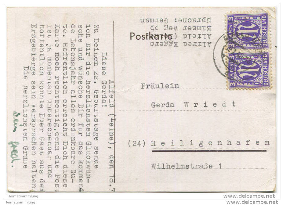 Alfeld (Leine) - Vor Der Stadt - Künstlerkarte Gustav Gallun - AK-Grossformat  Gel. 18.7. 1945 - Alfeld