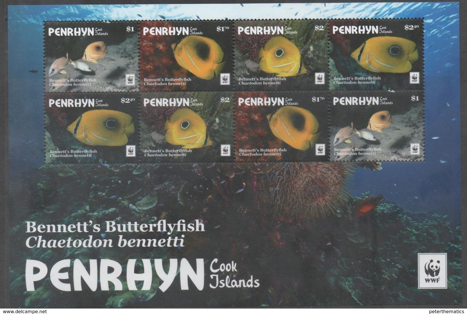 PENRHYN , 2017, MNH, WWF, FISH, SHEETLET OF 2 SETS, NO WHITE BORDER - Unused Stamps