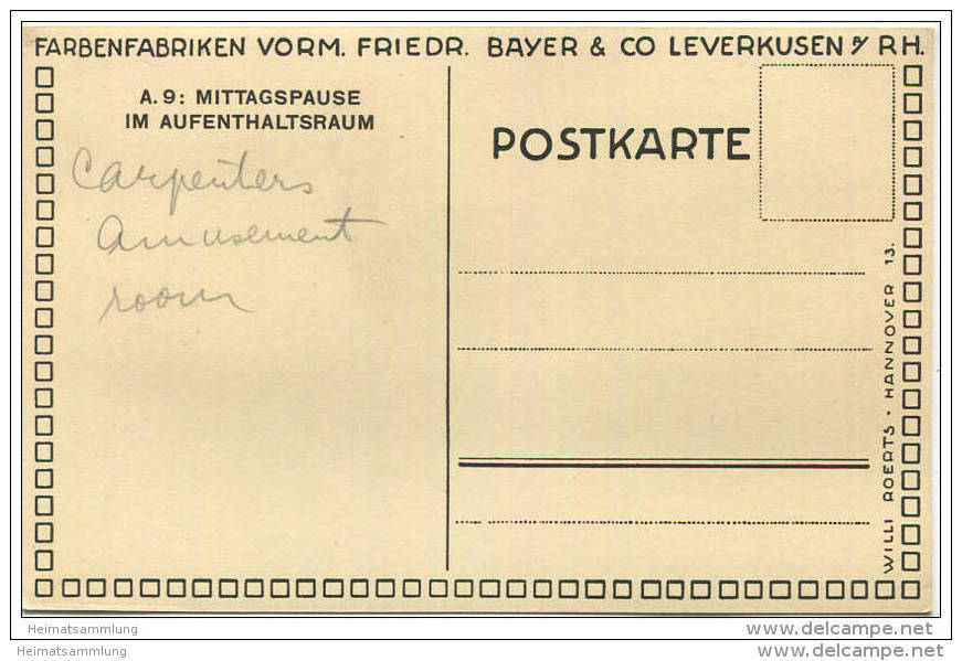 Leverkusen - Mittagspause Im Aufenthaltsraum - Farbenfabriken Vormals Friedr. Bayer &amp; Co Leverkusen A/ Rh. - Verlag  - Leverkusen