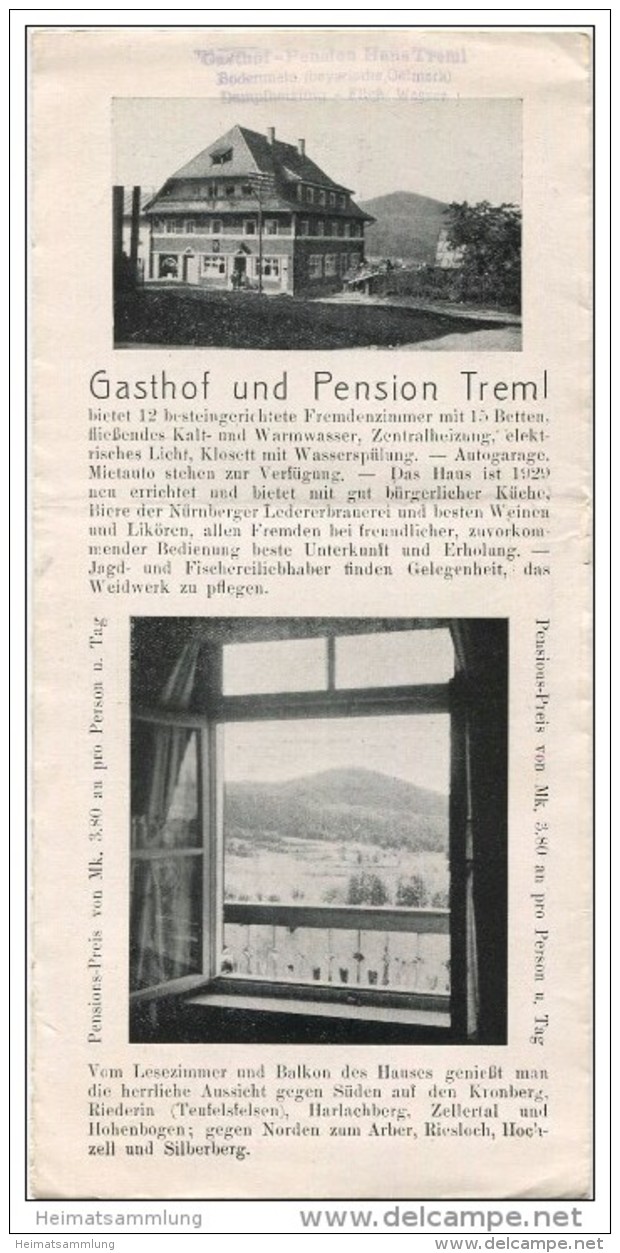 Bodenmais 30er Jahre - Gasthof Und Pension Treml - Faltblatt Mit 5 Abbildungen - Reiseprospekte
