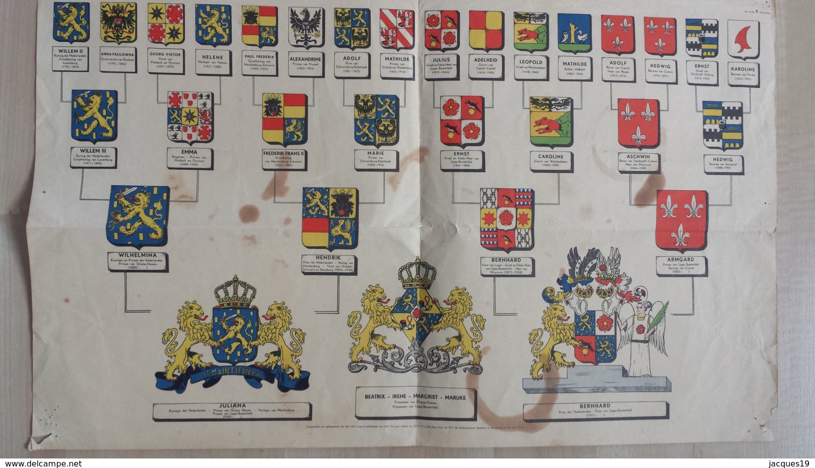 Nederland 1949 Wapenkwartierstaat Juliana-Bernhard Met Vlekken En Beschadigingen - Zonder Classificatie