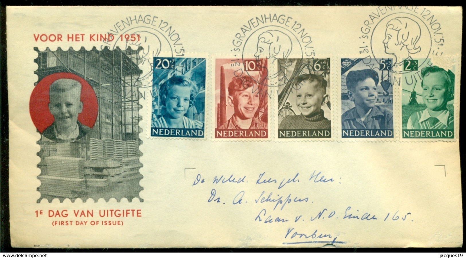 Nederland 1951 FDC Kinderzegels Met Adres E5 - FDC