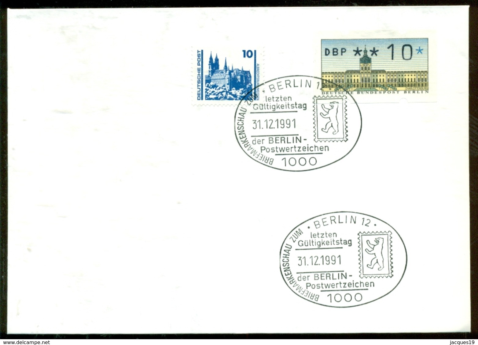 Deutschland 1991 Kombinationsbeleg Deutsche Post/Berlin Mit Berlin Letztgültigkeitsstempel - Storia Postale