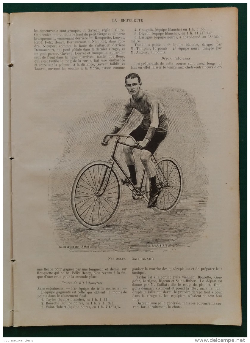 1897 Journal LA BICYCLETTE - CASSIGNARD - MEDINGER - STEPHANE - L'INDUSTRIE VÉLOCIPÉDIQUE - LA VIOLETTE A BICYCLETTE - 1850 - 1899