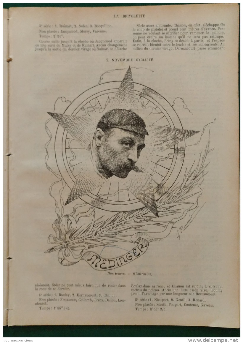 1897 Journal LA BICYCLETTE - CASSIGNARD - MEDINGER - STEPHANE - L'INDUSTRIE VÉLOCIPÉDIQUE - LA VIOLETTE A BICYCLETTE - 1850 - 1899